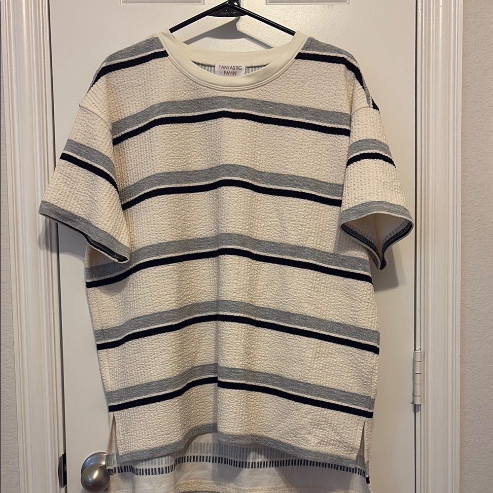 Fantastic Fawn Cream and Black Striped Top